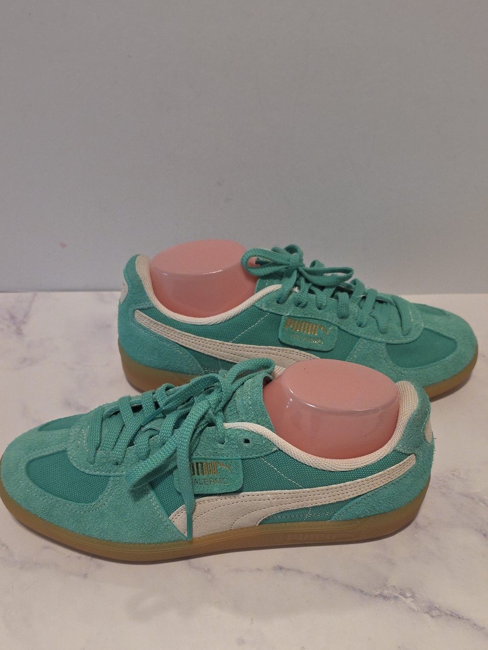 Puma Palermo Suede Classic Sneakers in Green with Off-White Stripe